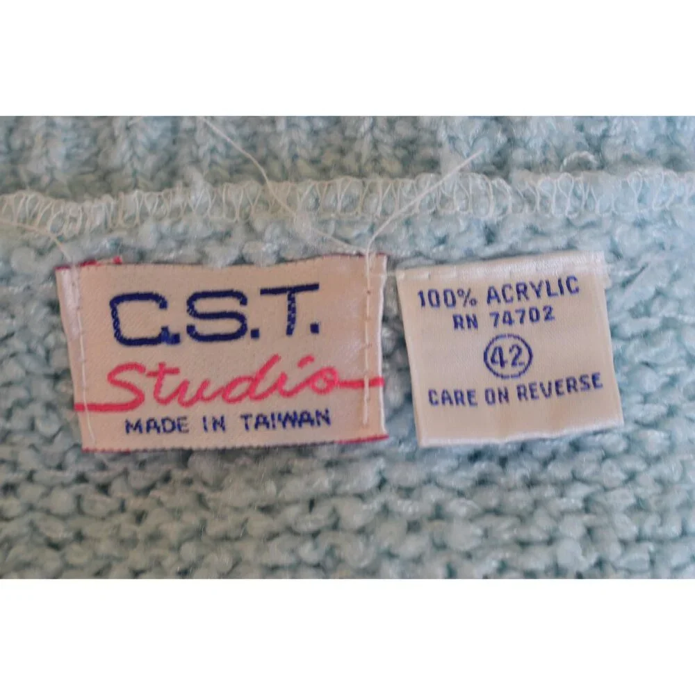 Vintage 80s Blue‎ Granny Acrylic Sweater size 42